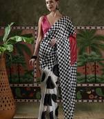 White ready to wear satin floral digital printed saree