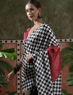 White ready to wear satin floral digital printed saree 5