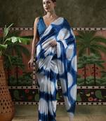 White ready to wear satin floral digital printed saree