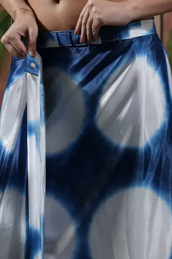 White ready to wear satin floral digital printed saree