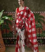Red ready to wear satin floral digital printed saree