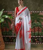 White ready to wear satin floral digital printed saree