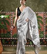White ready to wear satin floral digital printed saree