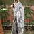 White ready to wear satin floral digital printed saree