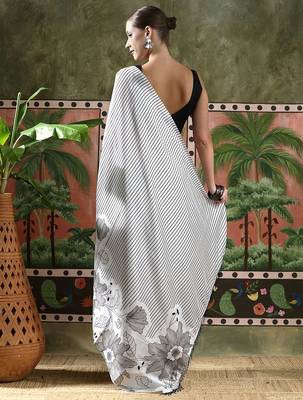 White ready to wear satin floral digital printed saree 3