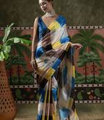 Yellow ready to wear satin floral digital printed saree