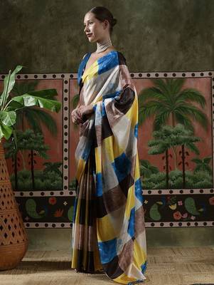 Yellow ready to wear satin floral digital printed saree 2
