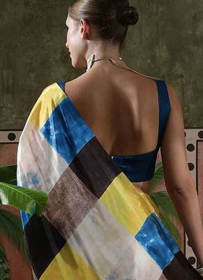Yellow ready to wear satin floral digital printed saree 3