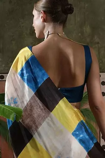 Yellow ready to wear satin floral digital printed saree