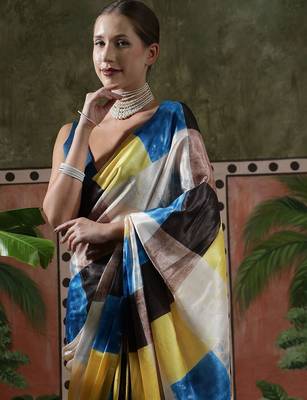 Yellow ready to wear satin floral digital printed saree 4