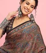 Black ethnic printed saree with blouse piece