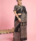 Black ethnic printed saree with blouse piece