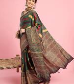 Green ethnic printed saree with blouse piece