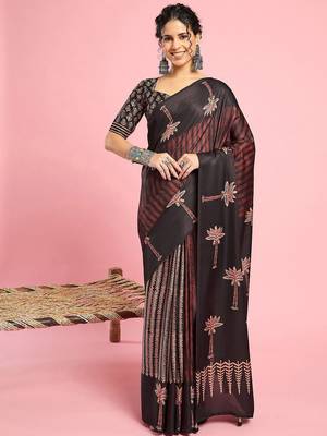 Black ethnic printed saree with blouse piece 1