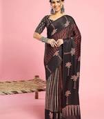 Black ethnic printed saree with blouse piece