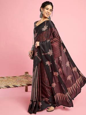 Black ethnic printed saree with blouse piece 2