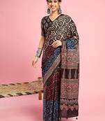 Beige ethnic printed saree with blouse piece