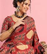 Rust ethnic ajrak printed saree with blouse piece