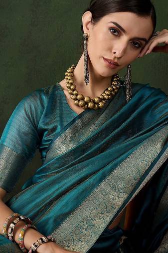 Teal woven design zari kanjeevaram saree