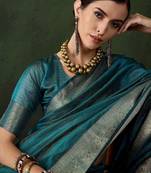 Teal woven design zari kanjeevaram saree