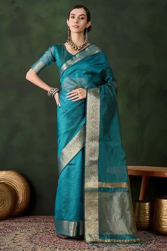 Teal woven design zari kanjeevaram saree