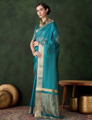Teal woven design zari kanjeevaram saree 3