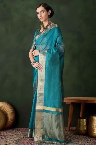 Teal woven design zari kanjeevaram saree