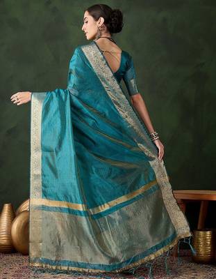 Teal woven design zari kanjeevaram saree 4