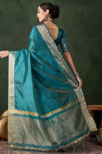 Teal woven design zari kanjeevaram saree