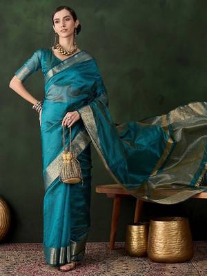 Teal woven design zari kanjeevaram saree 5