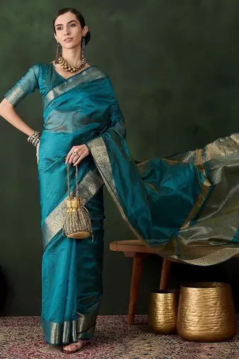 Teal woven design zari kanjeevaram saree