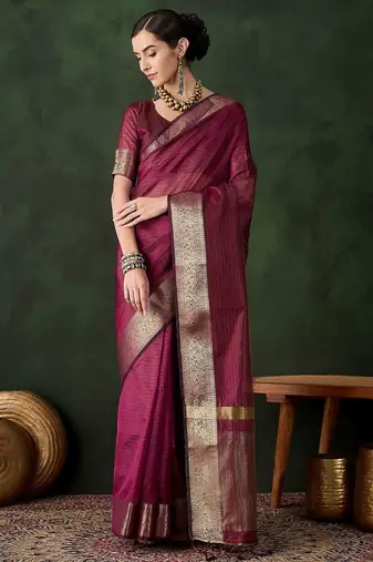 Magenta woven design zari traditional kanjeevaram saree