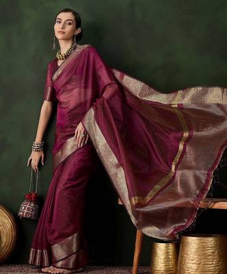 Magenta woven design zari traditional kanjeevaram saree 4