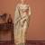 Beige kalamkari printed embroidered banarasi saree with matching blouse