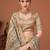 Beige kalamkari printed embroidered banarasi saree with matching blouse