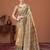 Beige kalamkari printed kantha work banarasi silk cotton designer saree