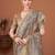 Beige women kalamkari printed kantha work silk cotton banarasi saree