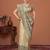 Beige kalamkari printed kantha work tussar saree with matching blouse