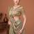 Beige kalamkari printed kantha work tussar saree with matching blouse