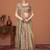 Beige kalamkari printed embroidered banarasi saree