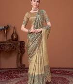 Beige printed saree with matching blouse