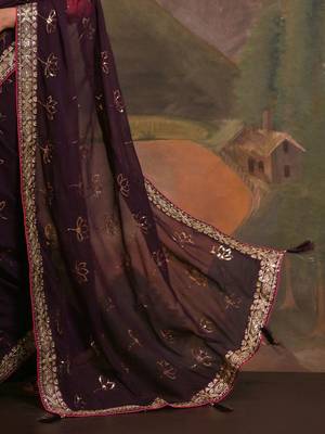 Burgundy embellished saree with matching blouse 5