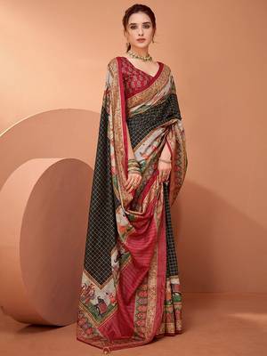 Black ethnic motifs printed banarasi saree 1