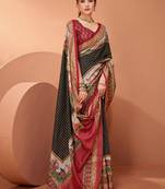 Black ethnic motifs printed banarasi saree