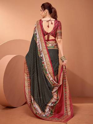 Black ethnic motifs printed banarasi saree 2