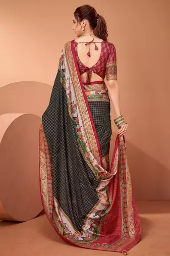 Black ethnic motifs printed banarasi saree