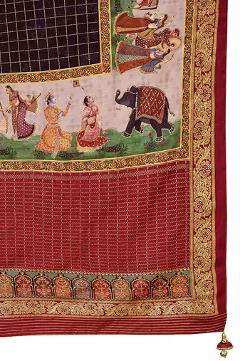 Black ethnic motifs printed banarasi saree