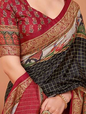 Black ethnic motifs printed banarasi saree 5
