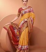 Mustard ethnic motifs printed saree with matching unstitched blouse