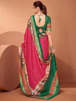 Pink ethnic motifs printed banarasi saree 2